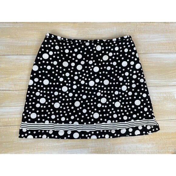 Larry Levine Skort Size 12 Stretch Sport Black Polka Dot w/ Stripe Lace Contrast - Picture 1 of 9